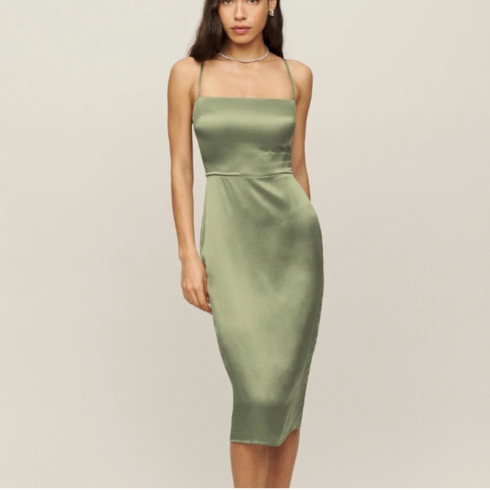 Reformation Oaklie Silk Dress Artichoke Size 6